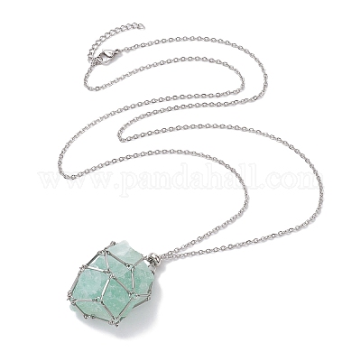 201 ожерелье из нержавеющей стали с подвеской в виде клетки из кристаллов и камней NJEW-JN04754-1