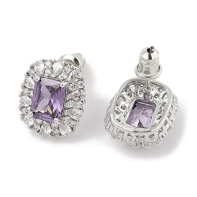 Прямоугольные серьги-гвоздики с паве из кубического циркония из латуни для женщин EJEW-I304-20P-1