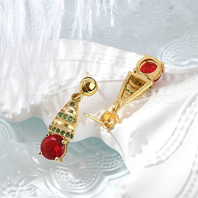 Латунные микро проложить серьги стержня кубического циркония EJEW-M077-16G-1