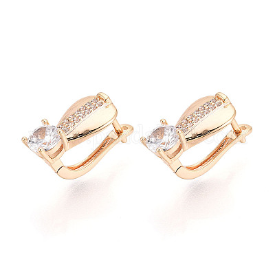 Серьги-кольца в форме слезы с микропаве из кубического циркония из латуни EJEW-T048-35G-1