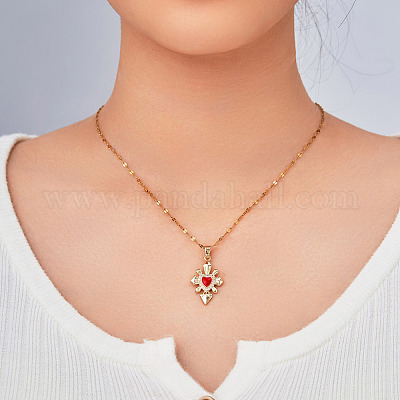 Элегантные латунные ожерелья с подвеской в виде сердца и снежинки из красной эмали NJ8500-2-1