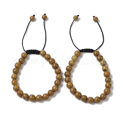 Круглые браслеты из натурального дерева 8 мм BJEW-C067-01B-17-1