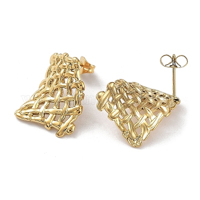 Ионное покрытие (ip) 304 нержавеющая сталь прямоугольные сетчатые серьги-гвоздики для женщин EJEW-P234-06G-1