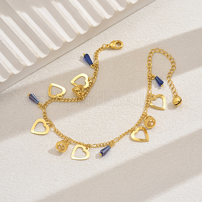 Элегантные латунные полые сердца и пластиковые синие граненые конусные браслеты для женщин для отдыха и повседневной носки DO5106-1