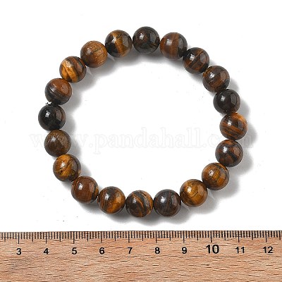 Натуральный тигровый глаз шарика браслеты простирания BJEW-K212-C-028-1