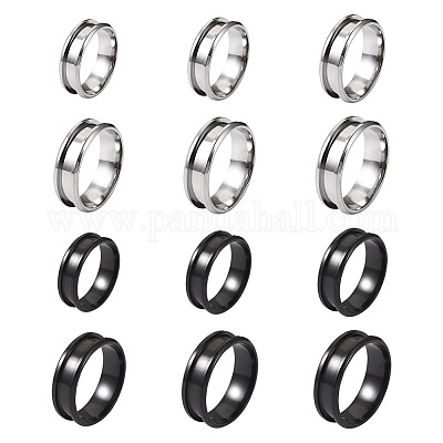 12pcs 2 Colors 6 Sizes Stainless Steel Grooved Finger Ring Metal Rings  Wedding Rings Core Blank for Inlay Ring Jewelry Making Inner Diameter:  17~22mm 