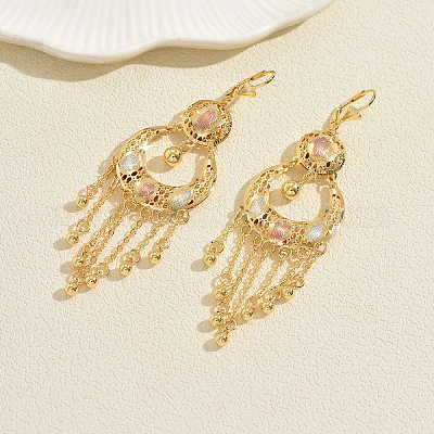 Плоские круглые серьги-кольца с кисточками из богемской латуни PO2640-1-1