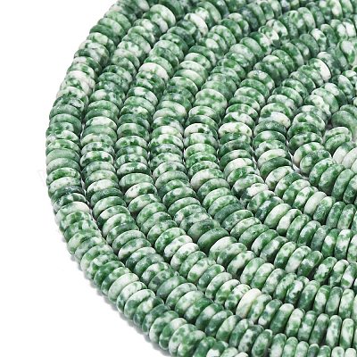 Нити бусин из натуральной матовой яшмы с зелеными пятнами G-K389-C41-01-1