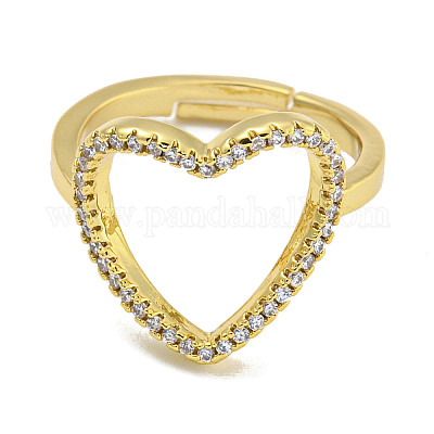 Регулируемые кольца в форме сердца с латунным покрытием из микро-паве и кубическим цирконием для женщин RJEW-F162-12G-1