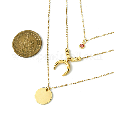 Трехслойное ожерелье с подвеской в виде луны из нержавеющей стали 304 со стеклом для женщин NJEW-JN03871-1