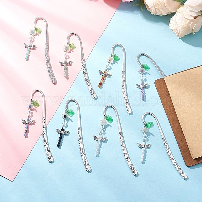 8 шт. закладки для книг в виде стрекоз из натурального драгоценного камня AJEW-JK00400-1