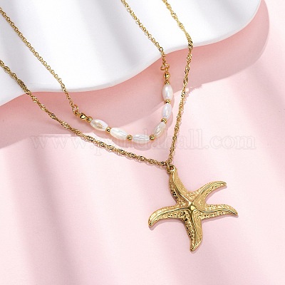 Двухслойные подвески-звезды из нержавеющей стали 304 NJEW-L465-04G-1