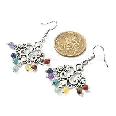 Серьги-люстры из смешанных натуральных и синтетических драгоценных камней EJEW-TA00258-02-1