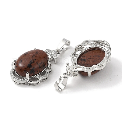 Овальные подвески из натурального красного дерева и обсидиана G-NH0025-15P-22-1