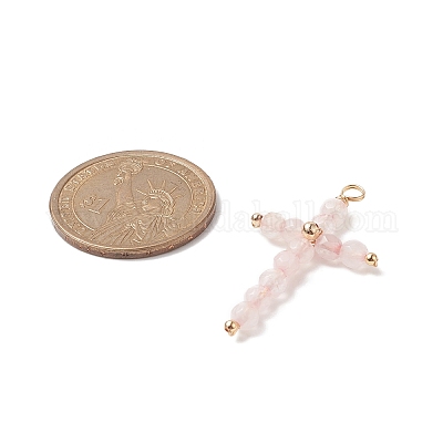 Круглые подвески из медной проволоки с огранкой из натурального розового кварца PALLOY-JF02011-01-1