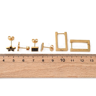 Комплект из серег-гвоздиков и колец из нержавеющей стали 304 для женщин EJEW-U063-05G-1