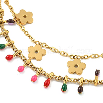 Браслеты на ногу из нержавеющей стали 304 boho с эмалью AJEW-P125-01A-G-1