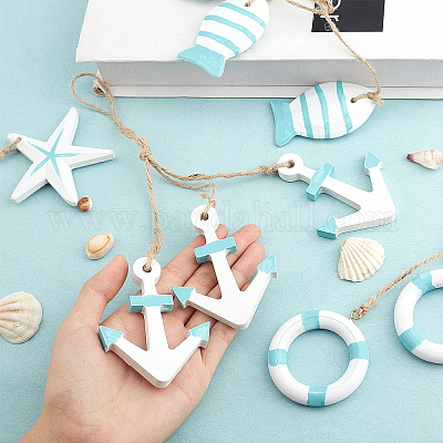 5 шт. 5 стиля средиземноморского стиля подвесные украшения из натурального дерева HJEW-PH0001-36-1