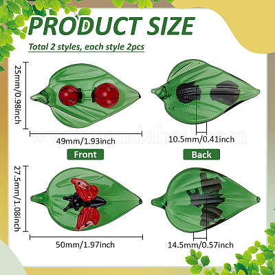4 шт. 2 стиля листовых украшений ручной работы в технике лэмпворк&nbsp;AJEW-PH0007-69-1