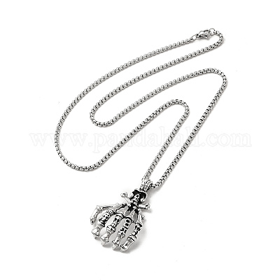 Ожерелье из сплава с черепом и пандантом с коробчатыми цепями NJEW-K245-005-1