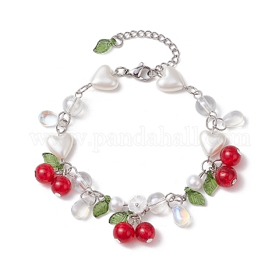 Браслеты с подвесками из акрила и нержавеющей стали 304 для женщин BJEW-JB11583-1