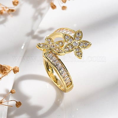 Кольца-манжеты для женщин с покрытием из латуни с микропаве из прозрачного кубического циркония RJEW-M028-88G-1