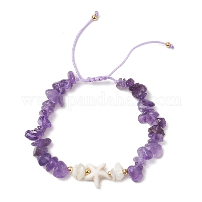 2шт. браслеты из плетеных бусин с натуральным аметистовым кристаллом BJEW-JB11541-01-1