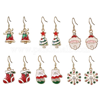 6 пара сережек-подвесок из сплава с эмалью EJEW-JE06605-1