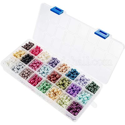 Круглые бусины из экологически чистого окрашенного стекла с жемчугом HY-PH0011-01-6mm-1