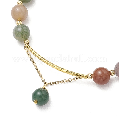 Браслеты из натурального индийского агата с круглыми бусинами BJEW-JB11925-01-1