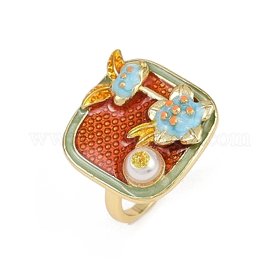 Латунные манжеты с оранжево-красной эмалью RJEW-C139-17D-G-1