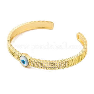 Браслеты на открытой манжете из латуни с микропаве и кубическим цирконием BJEW-S147-27B-G-1