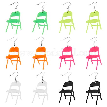 Fibloom 6 Paar 6-farbige Acryl-Stuhl-Ohrringe mit Stahl-Eisenstiften EJEW-FI0001-56-1