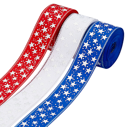 Nbeads 3 Rolls 3 Colors Independence Day Theme Polyester Grosgrain Ribbon OCOR-NB0001-69-1