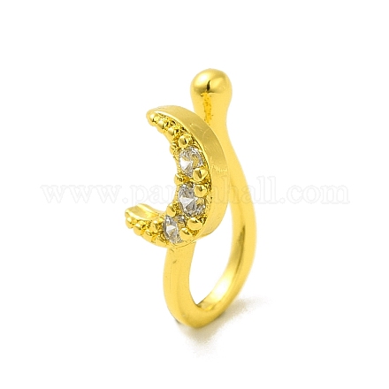 Clear Cubic Zirconia Moon Clip on Nose Rings AJEW-F059-13G-1
