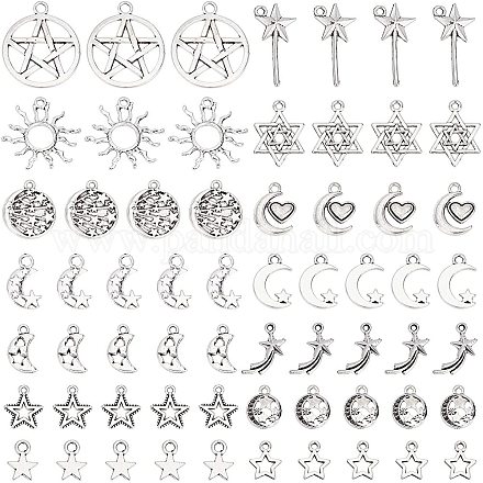 Superfindings 140 pièces 14 style tibétain style breloques en alliage antique argent étoile lune pendentifs alliage étoile breloques pour bracelet collier fabrication de bijoux PALLOY-FH0001-74-1