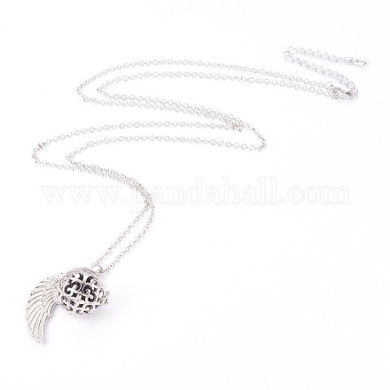 Longue chaîne en laiton à la mode des femmes cage en laiton avec ailes pendentif médaillon colliers NJEW-L083-05-1