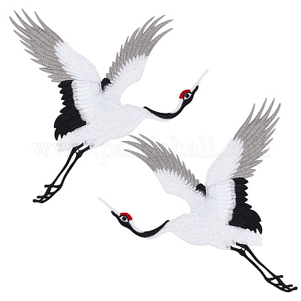 2Pcs 2 Style Crane Pattern Water Soluble Computerized Embroidery Cloth Sew on Appliques PATC-FG0001-67B-1
