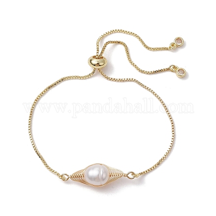 Pulsera deslizante con eslabones de perlas naturales BJEW-JB10055-1