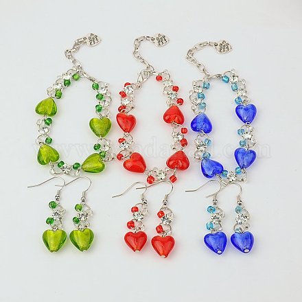 Handmade Silver Foil Glass Jewelry Sets: Bracelets & Earrings SJEW-JS00600-1