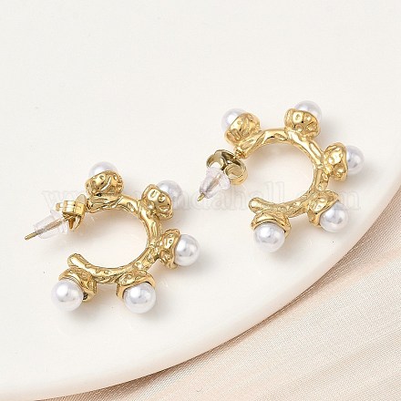 Серьги-гвоздики C-образной формы с искусственным жемчугом из АБС-стали 304 EJEW-K268-58G-1