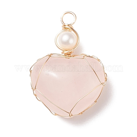 Ciondoli in quarzo rosa naturale e perle d'acqua dolce PALLOY-JF01661-01-1