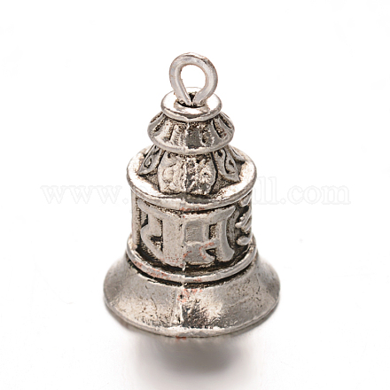 Bell Tibetan Style Alloy Pendants TIBEP-O016-09AS-RS-1