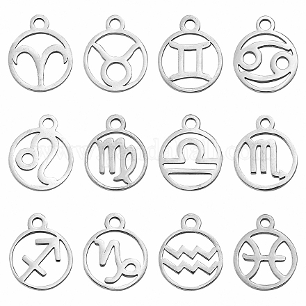 12Pcs 12 Style 201 Stainless Steel Charms STAS-YW0001-33-1