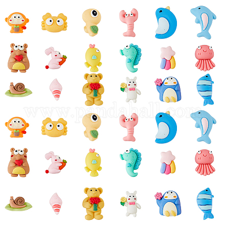SUPERFINDINGS 36Pcs 18 Styles Opaque Animal Resin Cabochons with 80Pcs Acrylic Double-Sided Glue Point Dots Cute Cartoon Fish Tortoise Sea Horse Slime Charms Undrill Flatback Embellishments CRES-FH0001-14-1