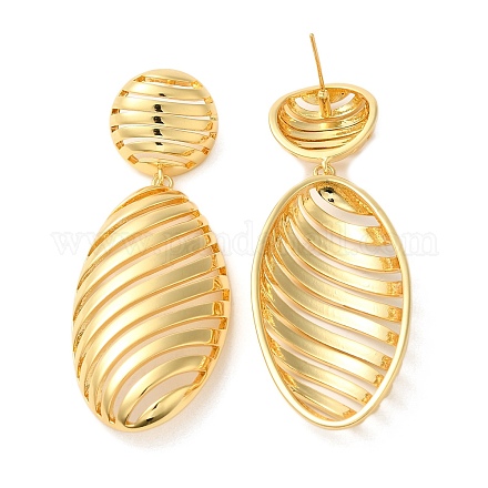 Овальные латунные серьги-гвоздики с подвесками EJEW-G382-18G-1