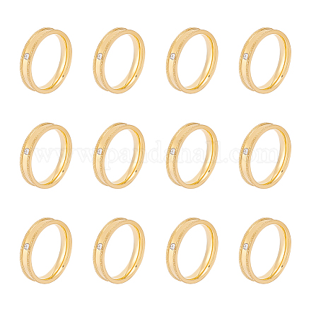 UNICRAFTALE 12Pcs Golden Frosted Blank Ring Size 6 Crystal Rhinestone Grooved Ring Stainless Steel Round Empty Ring for Inlay Ring Jewelry Band Making and Gift RJEW-UN0002-46G-1