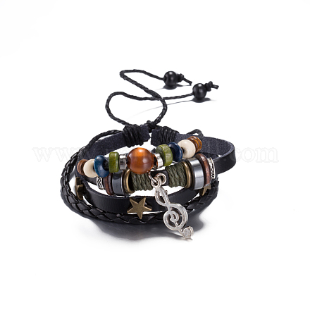 Adjustable Casual Unisex Zinc Alloy Musical Note Treble Clef and Leather Multi-strand Bracelets BJEW-BB15604-B-1