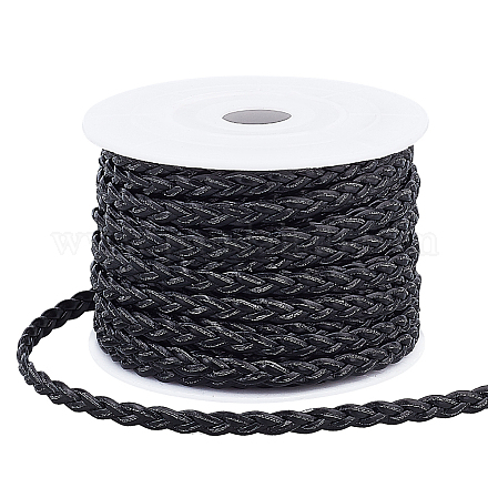 PH PandaHall 10.9 Yard Braided Leather Strip 5mm 3 Ply Hand Braided Cord Black Bolo PU Leather Cord Flat Folded Leather Cord forMen Women Bracelet Necklace Bolo Tie Belt DIY Craft Making LC-PH0001-07B-1