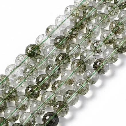 Brin de perles de quartz lodolite vert imitation verre k9/quartz de jardin GLAA-G086-02B-1